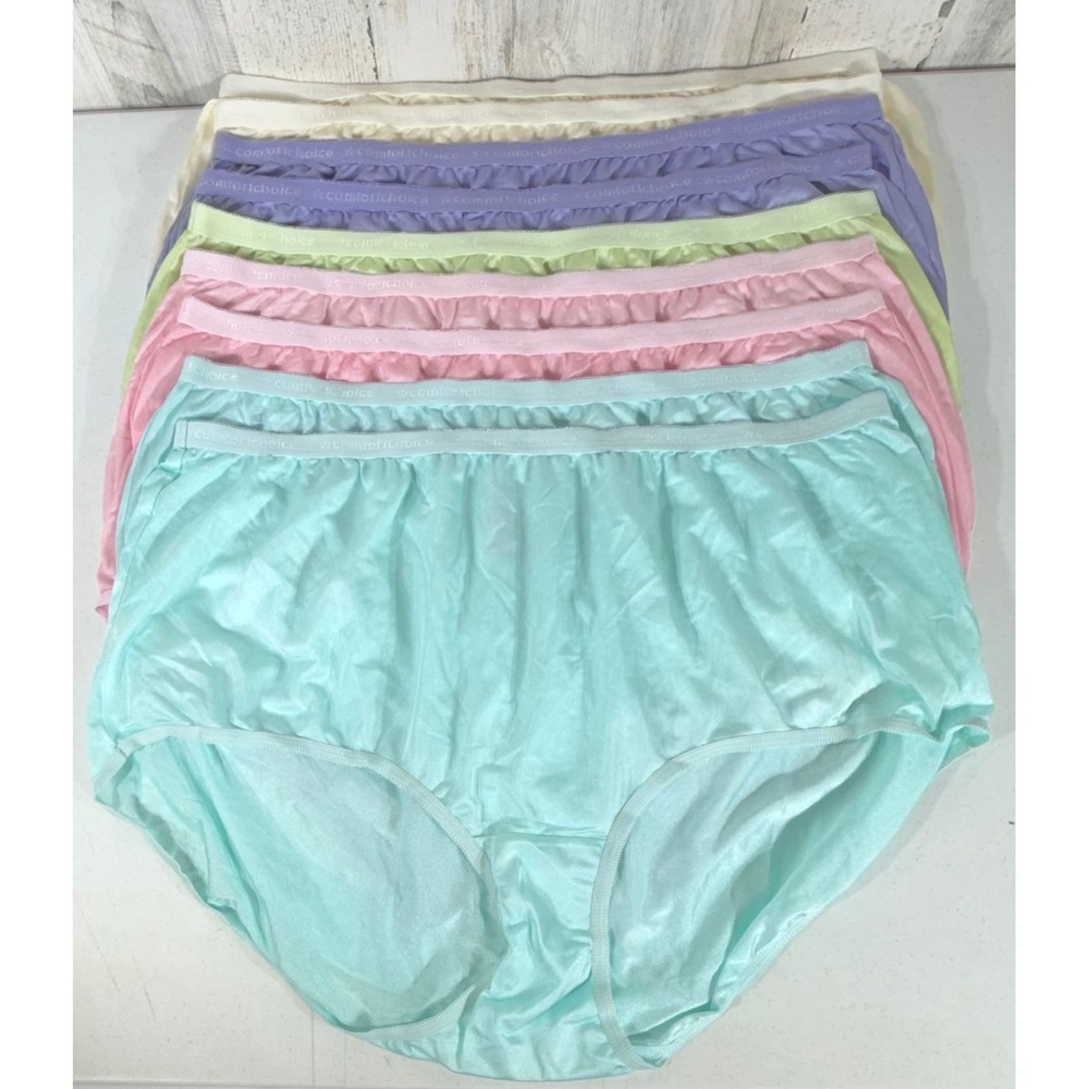 Comfort Choice Briefs Size 12 Multicolor Nylon Satin Lot of 9 Granny Panties